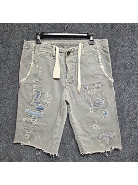 True Religion Shorts Mens 32 Gray Distressed Ripped Frayed Hem Missing Buttons
